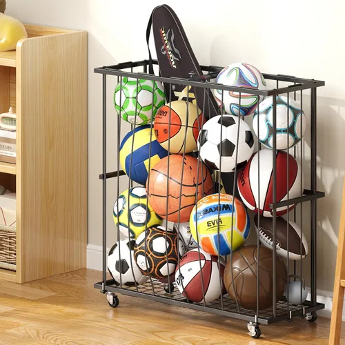 Vista 9 de Hencawima Garage Ball Storage: Round Sports Equipment Organizer with Wheels, Sports Ball Rack With Elastic Rope, Ball Holder for Basketball, Soccer