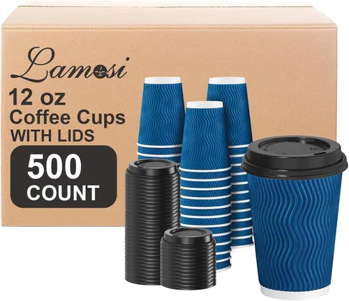 Vista 8 de Lamosi - Tazas de café con tapas, 12 onzas, paquete de 50 tazas desechables Rojo