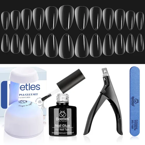 Vista 29 de Beetles - Kit de uñas de gel FlatX, almendra corta, 320 puntas de uñas de 16 tamaños, con pegamento sólido de uñas de 0.5 onzas, removedor