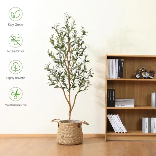 Vista 2 de Kazeila - Árbol de olivo artificial de 5 pies de alto, planta de seda falsa para decoración del hogar, oficina, interior, árbol en maceta falsa
