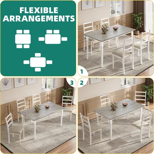 Vista 5 de YITAHOME Juego de mesa de comedor de 5 piezas para 4, mesa de comedor de granja con sillas tapizadas de piel sintética, juego de mesa rectangular