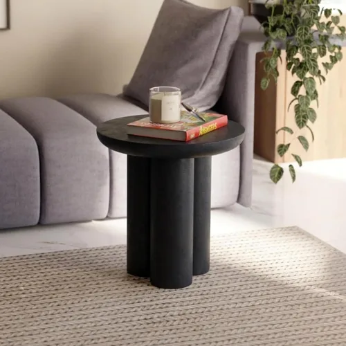 Vista 22 de Relso Aurora - Mesita de noche de madera maciza con estante abierto, mesa de noche con acabado negro, mesa auxiliar para dormitorio, sala de estar
