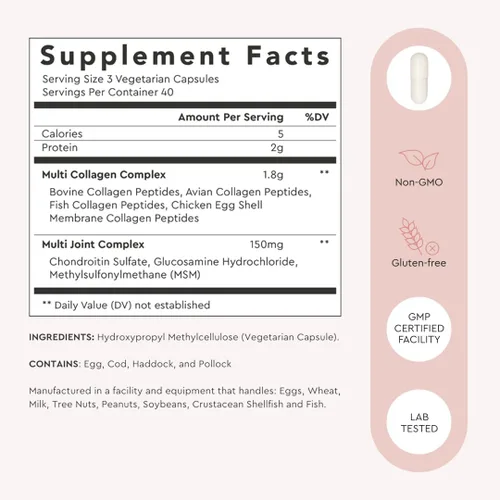 Vista 4 de Alaya Naturals Cápsulas de proteína de péptidos de colágeno múltiple hidrolizados - Suplemento de colágeno bovino, pollo, marino alimentado