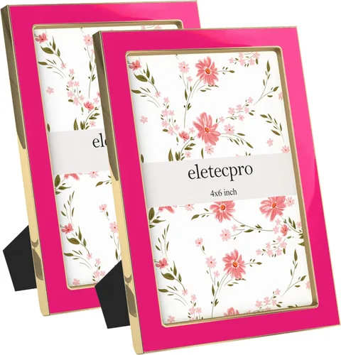 Vista 34 de eletecpro 4x6 Enamel Picture Frame with Real Glass Cover, Pink, 1-Pack Rosa con oro