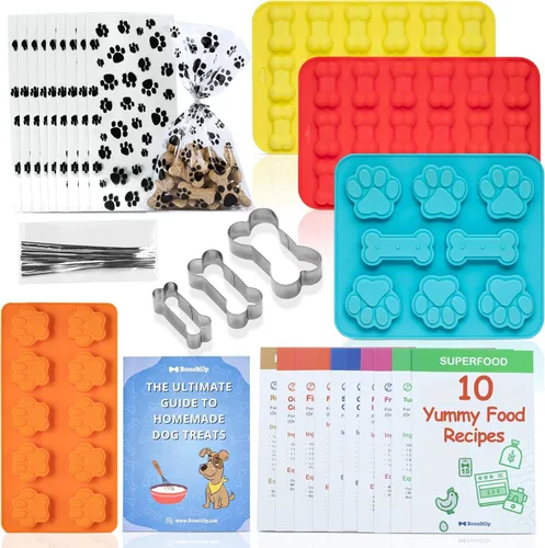 Vista 11 de BoneItUp Kit para hacer golosinas para perros, todo en uno, juego de galletas de bricolaje con 3 moldes de silicona reutilizables para perros, 3
