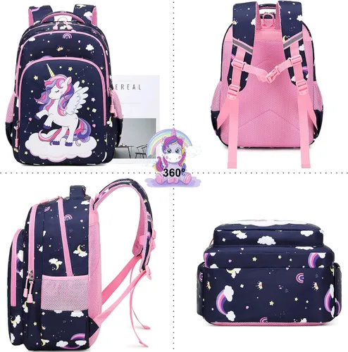 Vista 24 de Juego de mochila para niñas con diseño de unicornio, mochila escolar para niños, mochila para libros para niñas, set 3 en 1, regreso a clases