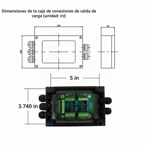 Vista 3 de ATO Caja de conexiones de celda de carga para básculas, 4 entradas a 1 salida, carcasa de aleación de aluminio, impermeable y a prueba de polvo