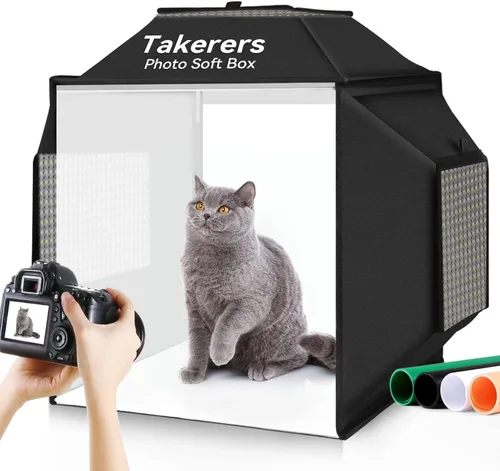 Vista 14 de Takerers Caja de Luz de Estudio Fotográfico de 12"x12"x12" con Cabina de Fotografía con 120 LEDs, 3000-5700K Ajustable, 6 Fondos de Colores, Carpas