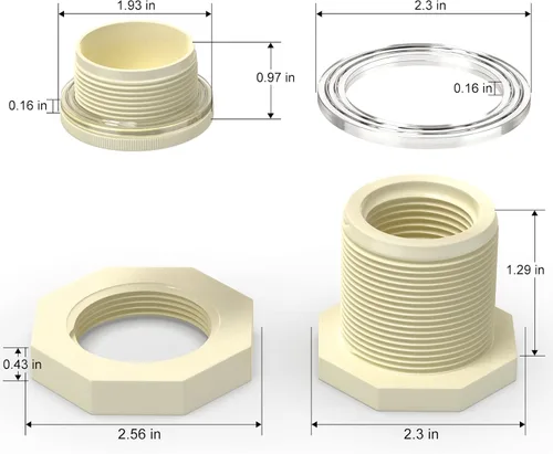 Vista 3 de TAISHER Adaptador de conector de tanque de mamparo de 1 pulgada de ABS blanco con tapones y junta para tanque de agua, barriles de lluvia, acuarios