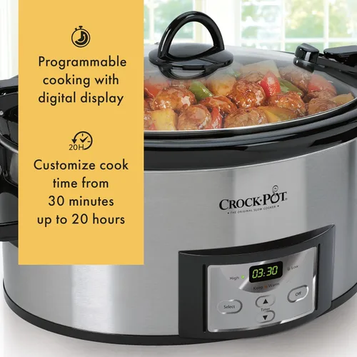 Vista 4 de Crock-Pot Cook & Carry - Olla de cocción lenta programable de 6 cuartos de galón con temporizador digital de acero inoxidable (CPSCVC60LL-S) paquete