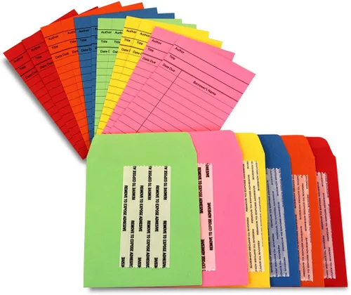 Vista 5 de Hygloss Tarjetas de pago de la biblioteca y sobres de bolsillo para tarjetas de biblioteca - 3 x 5 pulgadas, de colores, 30 de cada uno