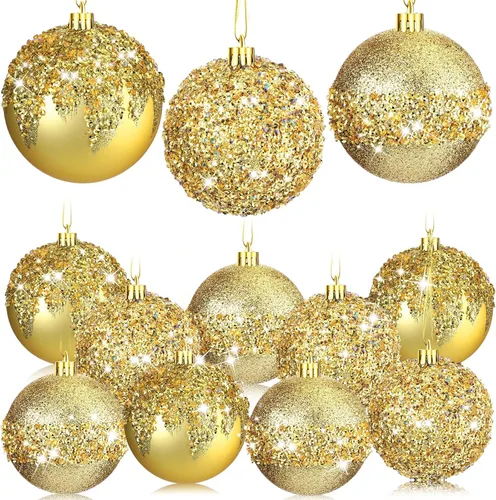 Vista 14 de Syhood 12 adornos de bolas de Navidad con purpurina y lentejuelas con diamantes de imitación, decoraciones de Navidad para colgar en árboles