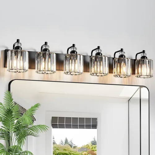 Vista 28 de Accesorio de Iluminación de Baño Moderno de 3 Luces Cromado Luces de Tocador de Baño Sobre Espejo Aplique de Pared con Pantallas de Cristal K9 Base