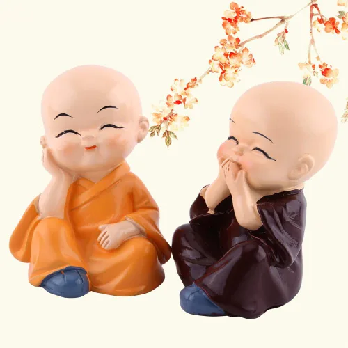 Vista 6 de 4 piezas de adornos de resina para bebés Budas, figuritas de monjes pequeños, decoración interior de automóvil, decoración interior de automóvil