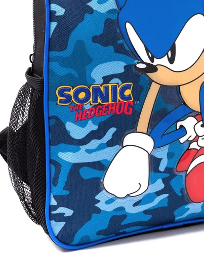 Vista 6 de Sonic The Hedgehog Mochila para niños Estuche escolar de camuflaje azul marino para niños, botella de agua Mercancía del juego, Azul, Mochilas