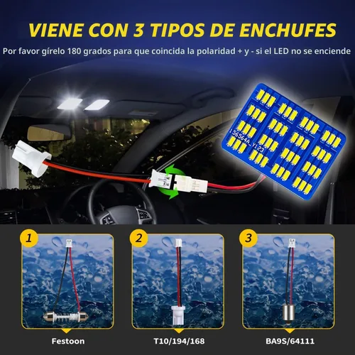 Vista 4 de AUXLIGHT Accesorios de luces LED para interior de automóvil con adaptadores de festoon 194 168 T10 / BA9S / DE3175 6418 211-2 578 Festoon