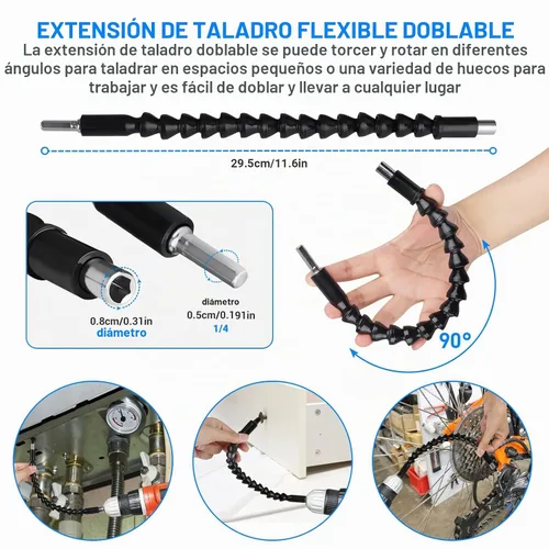 Vista 4 de Juego de extensión de broca flexible de 19 piezas, vástago hexagonal de 105 ° de ángulo recto, 3 piezas de adaptador universal de enchufe de 1/4 3/8