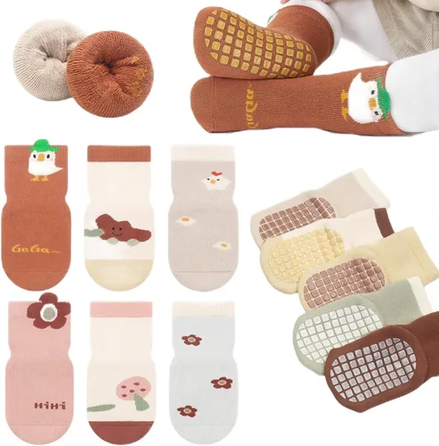Vista 9 de Calcetines de agarre antideslizantes para bebés y niños pequeños, cálidos, gruesos, antideslizantes, calcetines para niñas y niños recién nacidos, 6