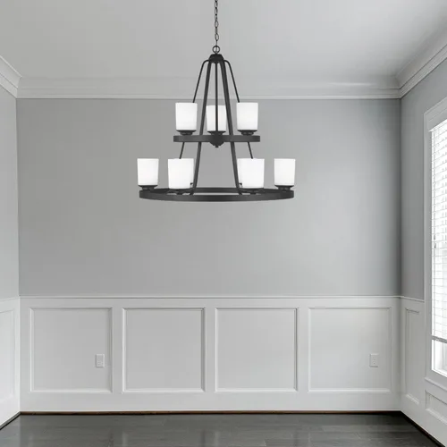 Vista 2 de Sea Gull Generation Lighting 3130709-112 Lámpara de araña de nueve luces Negro (Midnight Black)