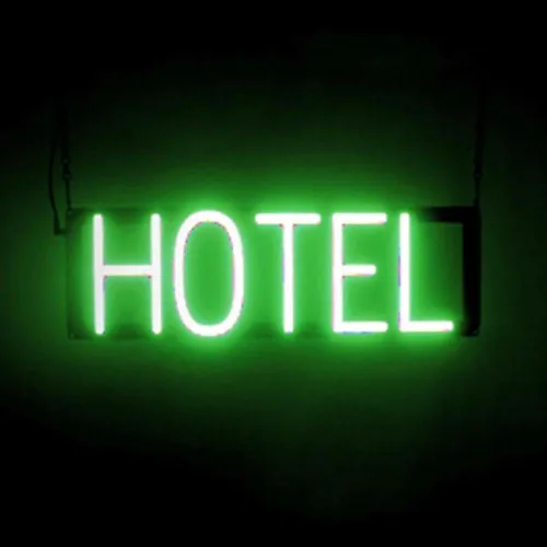 Vista 28 de SpellBrite HOTEL Sign Letrero relacionado con la hospitalidad con aspecto de neón, fuente de luz LED azul 19.8 x 6.3 pulgadas