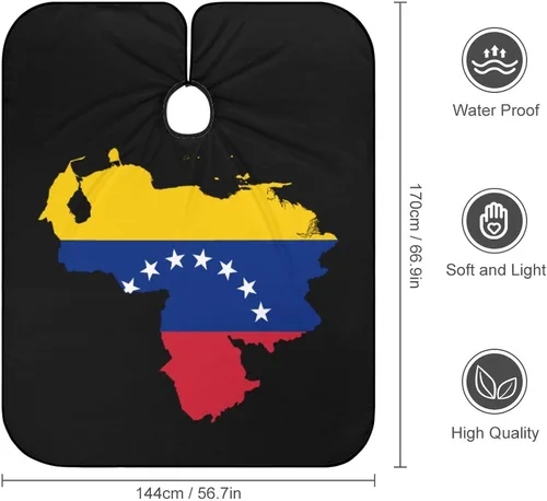 Vista 2 de Mapa de la bandera de Venezuela - Capa de peluquería para adultos, delantal de peluquería para peluquería en casa