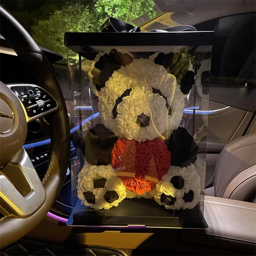 Vista 6 de Oso de rosas hecho a mano, oso de peluche de rosas eternas, juego de oso de rosas eternas, día de San Valentín, aniversario, día de la madre, Panda