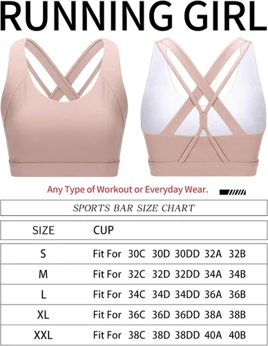 Vista 5 de RUNNING GIRL Brasier deportivo para mujer, espalda cruzada, acolchado, con tirantes, brasier deportivo de soporte medio con copas extraíbles