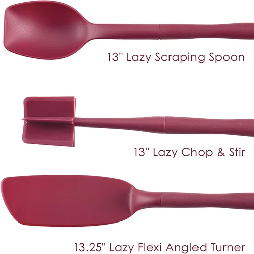 Vista 3 de Rachael Ray Herramientas y gadgets Lazy Crush & Chop, Flexi Turner y Scraping Spoon Set / Utensilios de cocina - 3 piezas, rojo burdeos