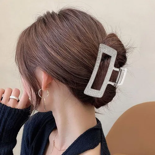 Vista 8 de WORTL Pinzas grandes de metal cuadradas de 3.5 pulgadas, paquete de 4 abrazaderas de pelo de diamantes de imitación para mujeres y más delgadas