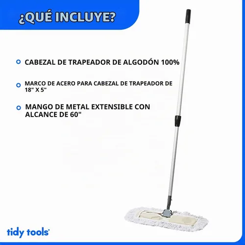 Vista 3 de Trapeador de polvo y barredora comercial de algodón de 18 pulgadas Extendable Metal Handle For Hardwood, Tile, Vinyl & Concrete. Reusable Dry Mop.