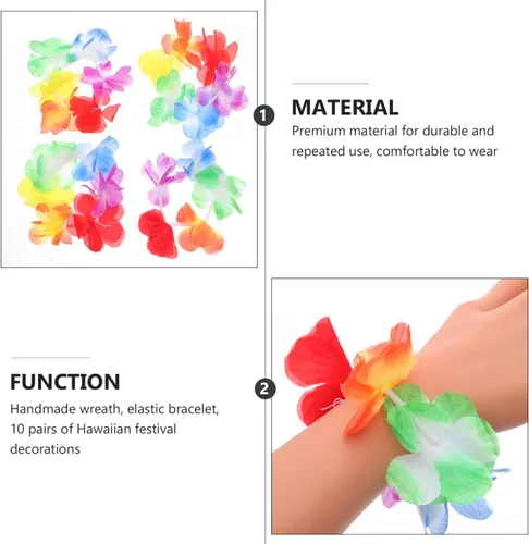 Vista 9 de ABOOFAN 20 pulseras hawaianas de flores Lei: pulsera de flores de hibisco, correa elástica floral para el cabello, decoración de mano, suministro