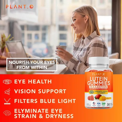 Vista 6 de PLANT.O NUTRITION Gomitas de luteína y zeaxantina – Deliciosas vitaminas veganas para la salud ocular clínicamente estudiadas 20 mg de luteína