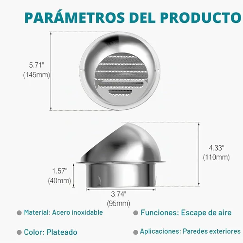 Vista 2 de HG Power - Cubierta de ventilación de pared de 4 pulgadas, cubierta de ventilación para secadora exterior con malla de pantalla, ventilación