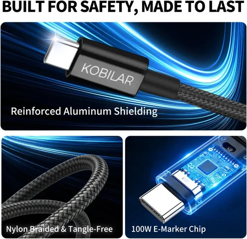 Vista 6 de Cable USB C a USB C, carga súper rápida de 100 W 5 A, PD 3.0, tipo C a tipo C, paquete de 5 (5 pies), para iPhone 17/16 Pro Max, iPad Pro, Samsung