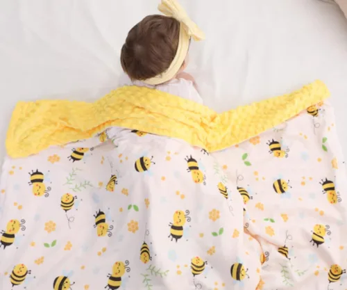 Vista 5 de Manta Bee Minky - Felpa suave de doble capa, de recién nacido a niño pequeño, respaldo con puntos, regalos para baby shower (30 x 40 pulgadas)