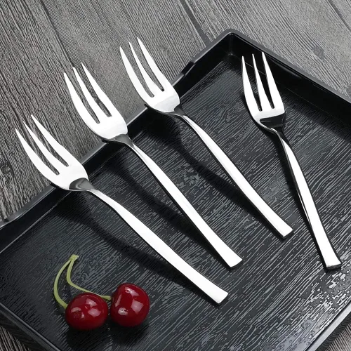 Vista 4 de Idomy Tenedores de degustación de 3 dientes de acero inoxidable para aperitivos, 12 piezas