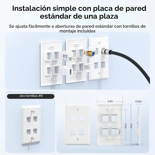 Vista 4 de Cable Matters - Paquete de 10 placas de pared Keystone de perfil bajo de 4