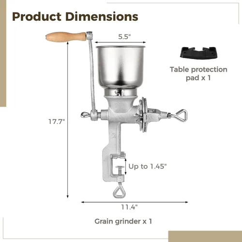 Vista 7 de Molinillo de maíz de alta tolva, molinillo de grano de hierro fundido, molinillo de café manual, molinillo de mano resistente con tolva grande