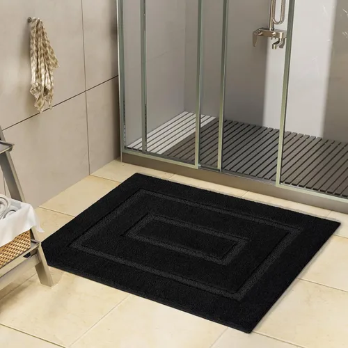 Vista 2 de HOMORE Alfombra de baño negra de 24 x 17 pulgadas, suave y absorbente, alfombra de baño pequeña, alfombra de baño lavable antideslizante para bañera