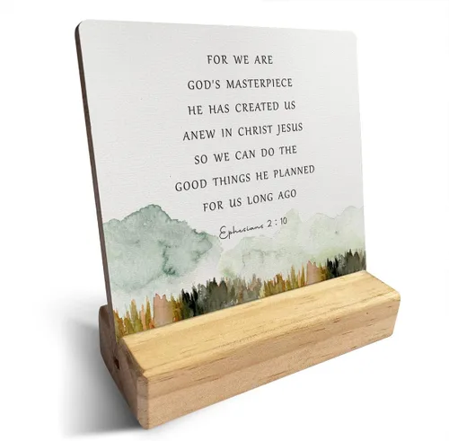Vista 16 de Letrero de madera con versículos bíblicos con texto en inglés "Country Be Still and Know That I am God", decoración de escritorio cristiana