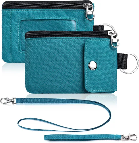 Vista 29 de Artpaxy Cartera minimalista para hombres y mujeres, llavero con bloqueo RFID, con cremallera, pequeña cartera con ventana de identificación, 2