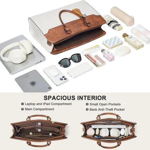 Vista 6 de Bolsa para laptop de 17 pulgadas para mujer, bolsa de trabajo resistente al agua, maletín con bolso Water-Resistant Vegan Leather Computer