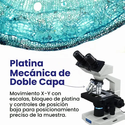 Vista 4 de OMAX Microscopio de laboratorio compuesto binocular LED 40X-2000X con platina mecánica de doble capa + portaobjetos en blanco, cubreobjetos y papel