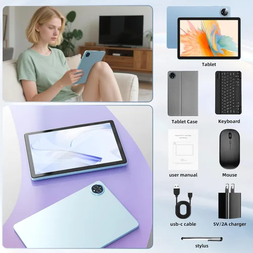 Vista 7 de Tablet Android 15 de 10 pulgadas, 24GB RAM 128GB ROM, Tabletas con Funda de Teclado Ratón Stylus, 1TB Expandible, Octa-Core 6000mAh 1280x800 IPS HD