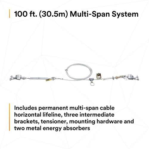Vista 3 de 3M DBI-SALA Sayfline 7603100 Sistema horizontal permanente, cable Galv. multitramo de 98.4 ft, con 3 soportes de interm, tensor, accesorios
