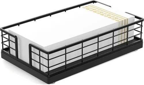 Vista 18 de Servilletero para mesa, dispensador de servilletas de hierro de acacia para cocina, mesa de comedor, granja, cóctel, picnic, soportes de madera