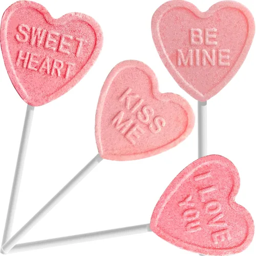 Vista 4 de Fruidles Surtido de paletas de corazón de San Valentín, caramelos prensados de dextrosa, bésame y sé mío, te amo y dulce corazón, envueltos