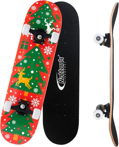 Vista 10 de Nattork - Monopatín completo de 31 pulgadas, patinetas estándar para principiantes, patinetas de trucos de 9 capas de madera de arce canadiense