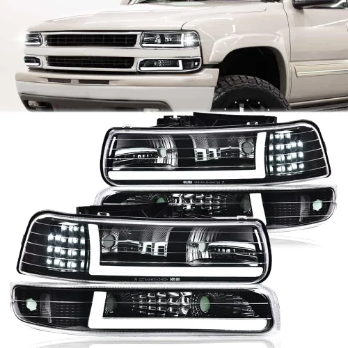 Vista 9 de PIT66 Conjunto de faros LED compatible con Chevy Silverado 1999-2002 / 2000-2006 Tahoe Suburban faros delanteros lente transparente, carcasa negra