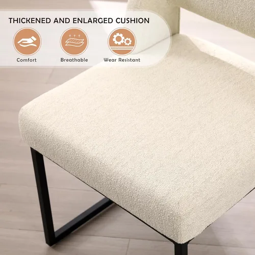 Vista 4 de Juego de 2 sillas de comedor tapizadas, modernas sillas de comedor con cojín grueso y ancho, respaldo abierto y patas de metal para cocina, sala